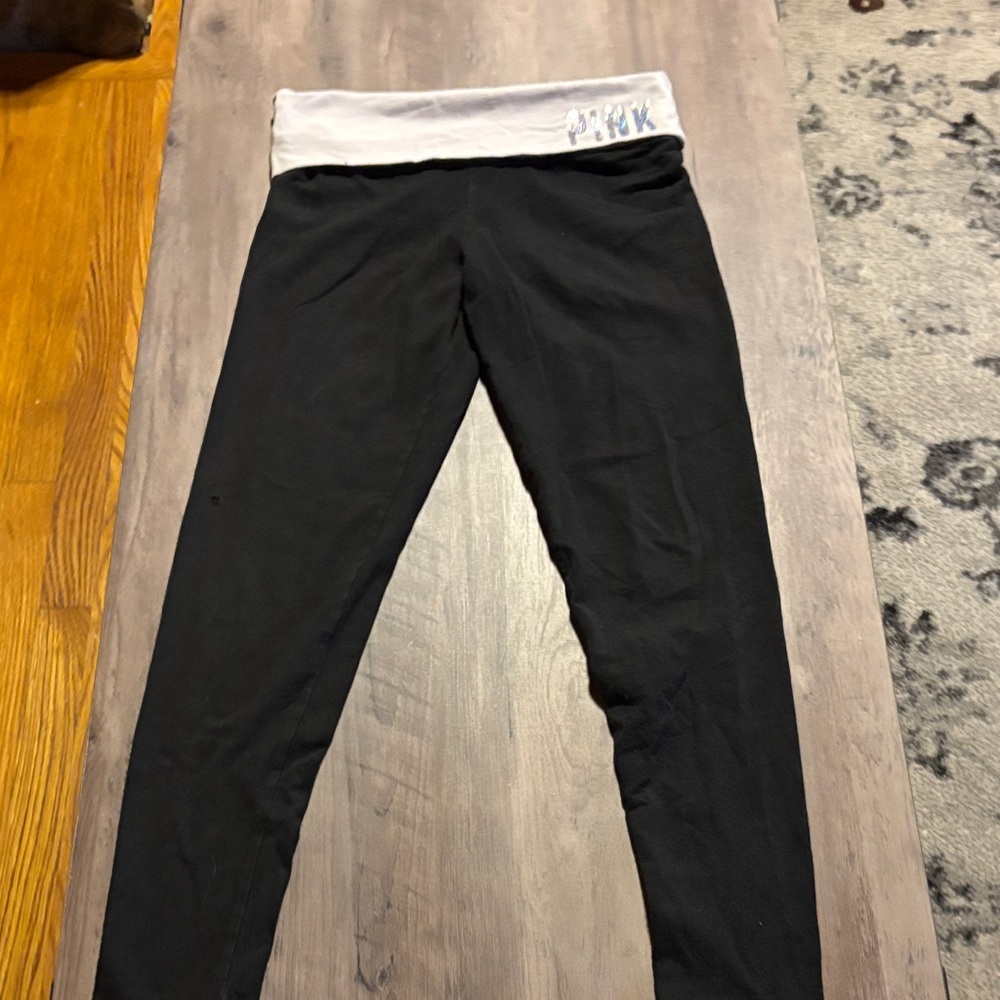 Black Leggings with White Waistband